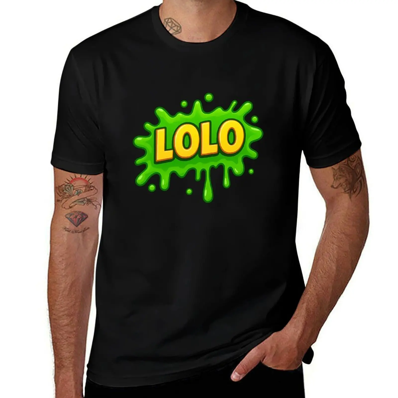 

LOLO – Yellow Lettering with Neon Green Slime T-Shirt hippie clothes funny shirt cotton oversizeds tshirts for men
