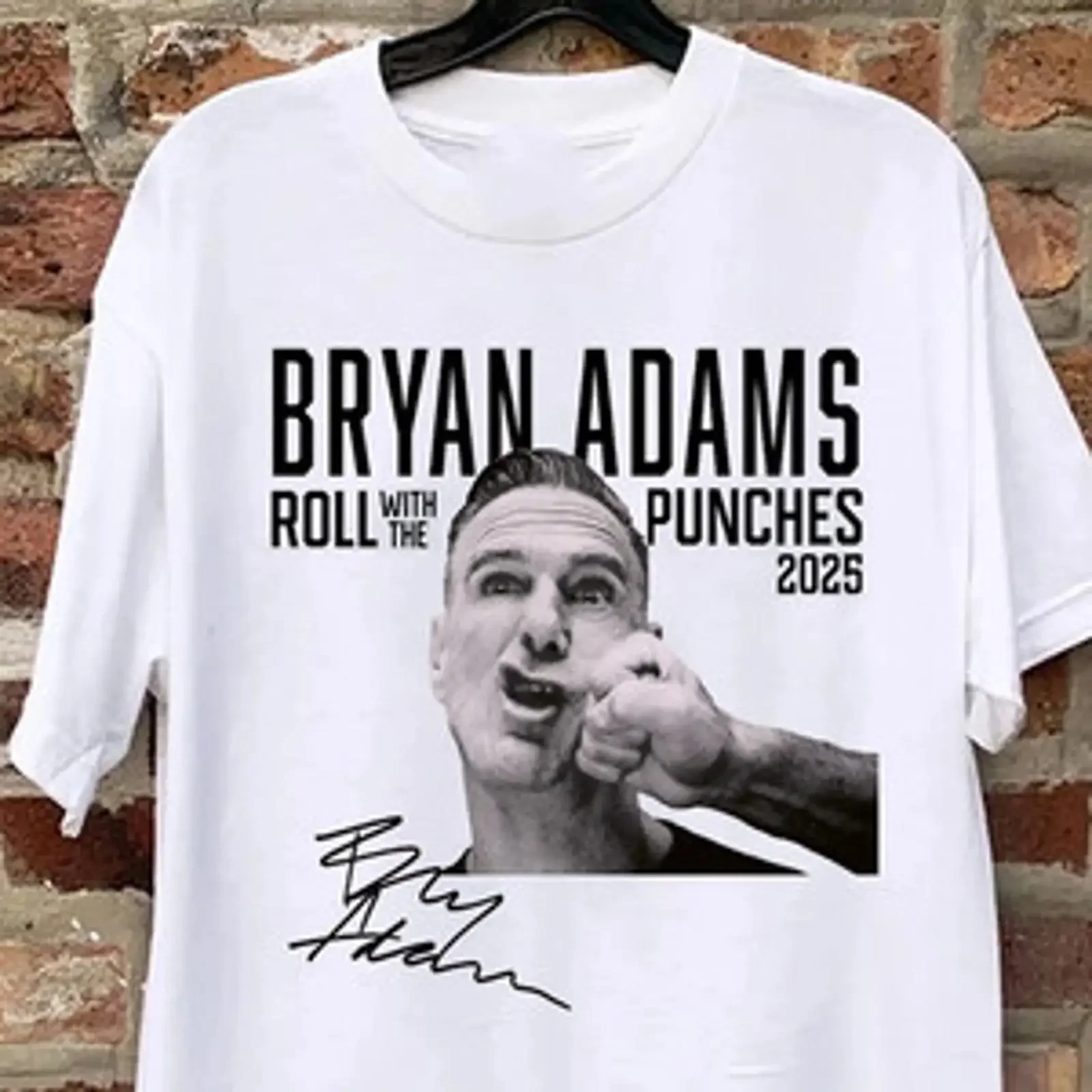 Camiseta blanca enrollada firmada por Bryan Adams unisex todas las tallas S a 5Xl JN2270 vintage Washed Top For Everyday Wear