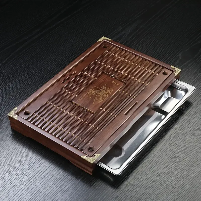 Solid Wood Tea Tray Drainage Water Storage Kung Fu Set Drawer Tea Board Table Chinese Tea Ceremony Tools