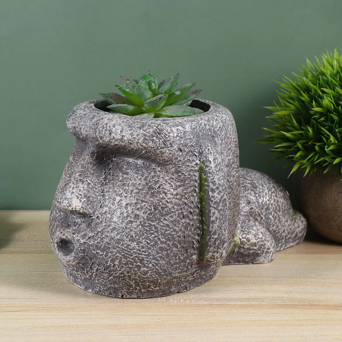 1Pcs Resin Flower Pot Moai Statue Design Creative Pen Holder Succulent Plant Container Desktop Decor for Office Home Garden