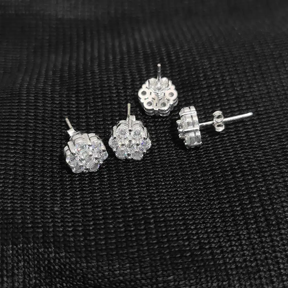 Jewelry Women's Flower Stud Earrings Luxury Moissanite Stone 925 Sterling Sliver Earring For Women Men