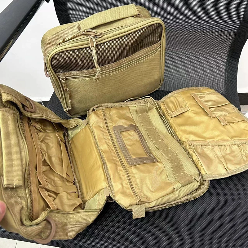 Tragbare Herren-Toilettentasche aus Oxford-Gewebe, Khaki, Reise-Organizer mit mehreren Taschen, hängende Waschtasche für Outdoor-Aktivitäten, Angeln und Kurzreisen – Detail 16