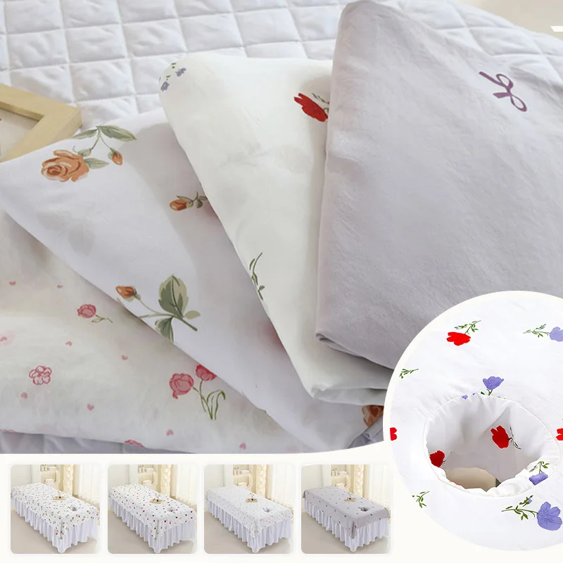 Printed Face Hole Massage Table Sheet Skin‑Friendly Breathable Quick‑Dry Bed Sheet For Beauty Salon Spa Therapy Wellness Center