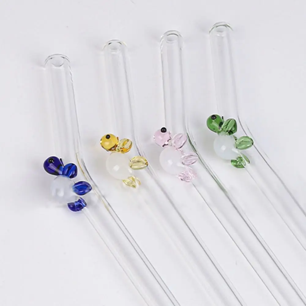 Portable Glass Tortoise Glass Straws Transparent Reusable Straight Bend Straws Cartoon Drinking Straws Drinkware