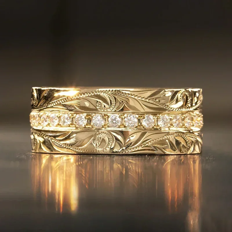 2024 Aesthetic Carved Pattern Wedding Band Women Rings Silver Color/Gold Color Luxury Trendy Female  for Party Jewelry