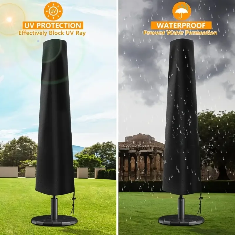 

1pc All-Weather Waterproof Patio Umbrella Cover with Zipper - Durable Oxford Fabric, Black Outdoor Use - Protects Against Snow