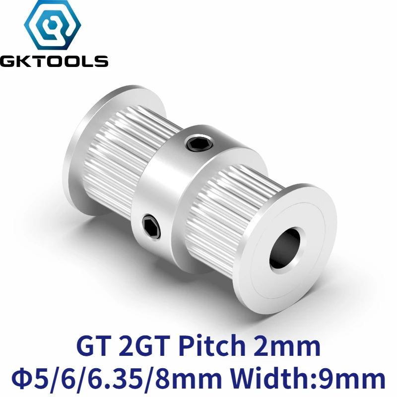 

GKTOOLS GT2 2GT 20 Teeth Double Head Aluminum Pulley Bore 5mm 6mm 6.35mm 8mm Width 6mm Timing for 3D Printer