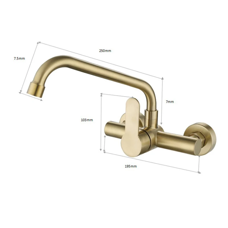 Wall Mounted Kitchen Faucet Rotation Sink Water Mixer Brushed Gold Laundry Faucet