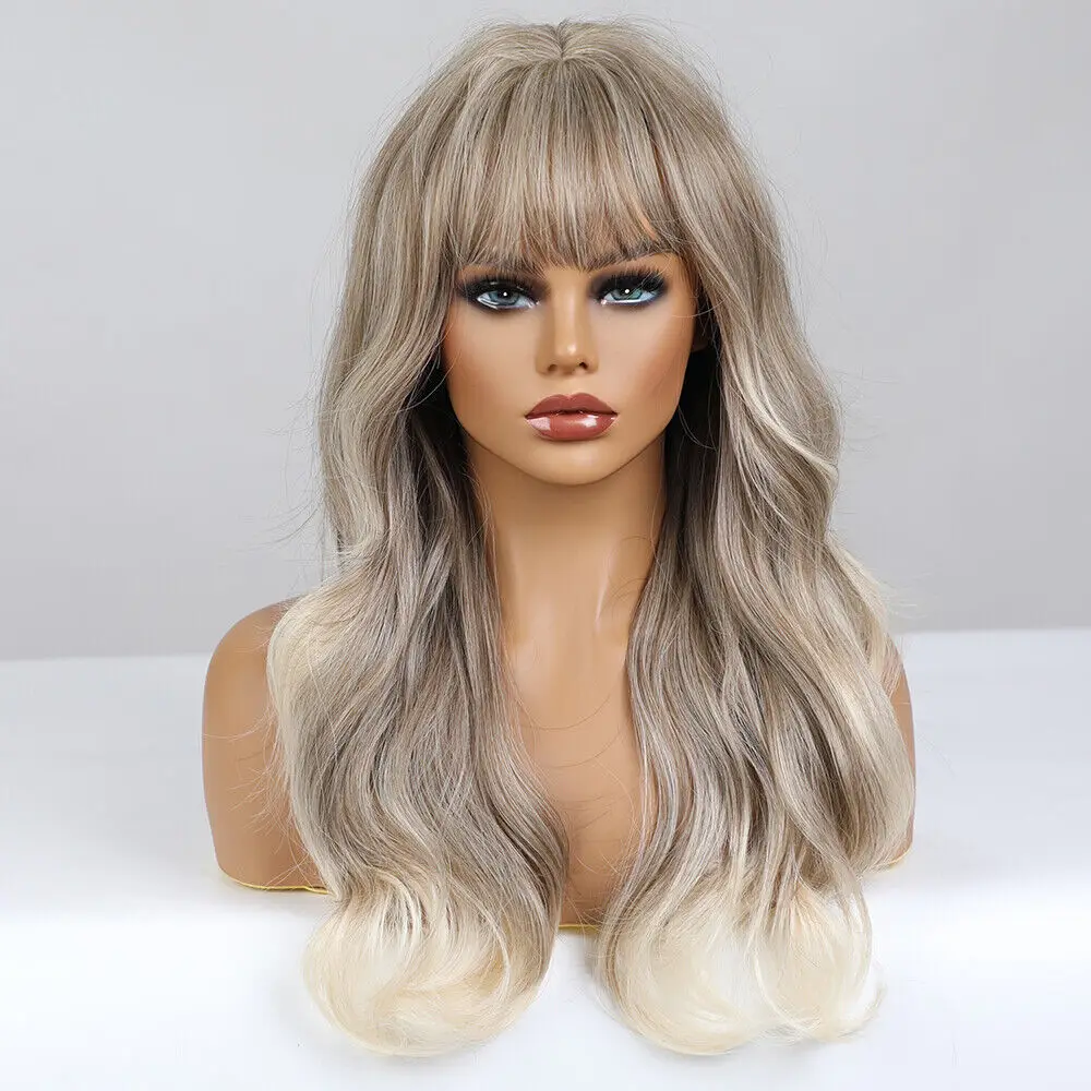 

Long Wavy Synthetic Wig With Bangs For Women Light Blonde Wigs