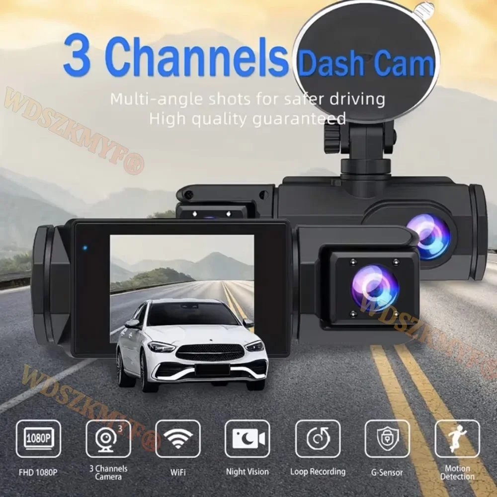 1080P WiFi Dash Cam 2/3 Lens Driving Recorder Car DVR wide angle Optional Rear Lens Camera Loop Recording Night Vision Black Box
