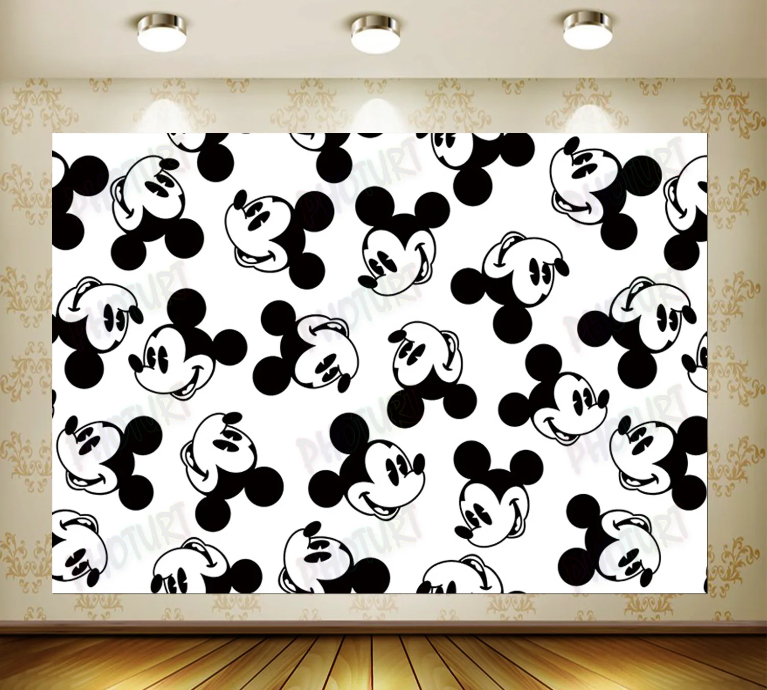 Disney Mickey Mouse Head Backdrop Kids Birthday Decoration Background Black White Vinyl Photography Photo Studios Props