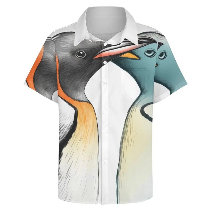 

3D Printed Cute Penguin Beach Shirts Fashion Casual Animal Rookery Graphic Blouses For Men Clothes Streetwear Boy Short Sleeve