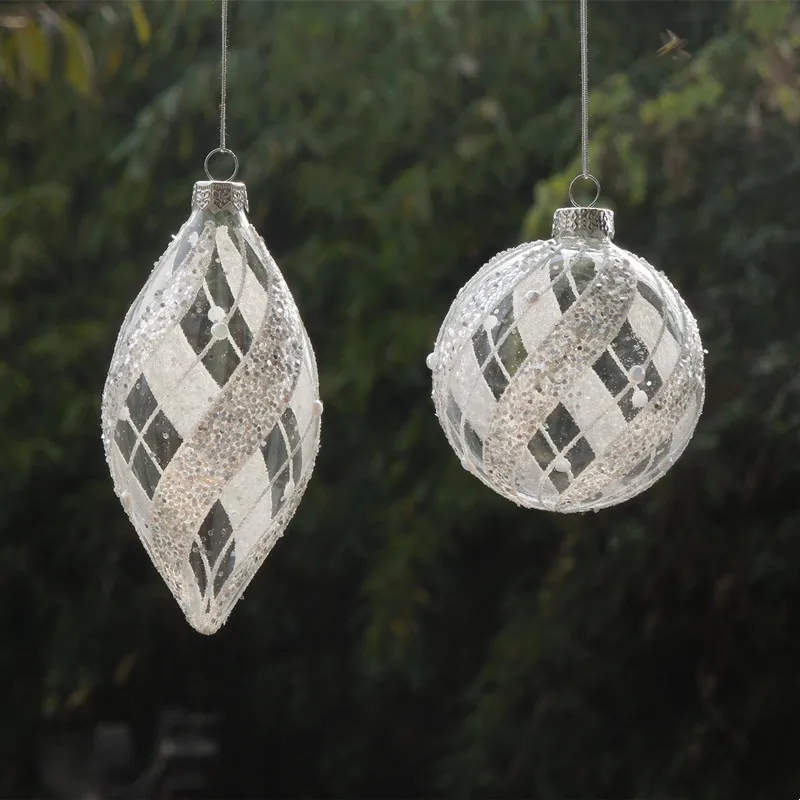 

12pcs/pack Different Shape Transparent Glass Pendant Christmas Day Tree Decoration Surface Drawing Hanging Globe Cone Ornament