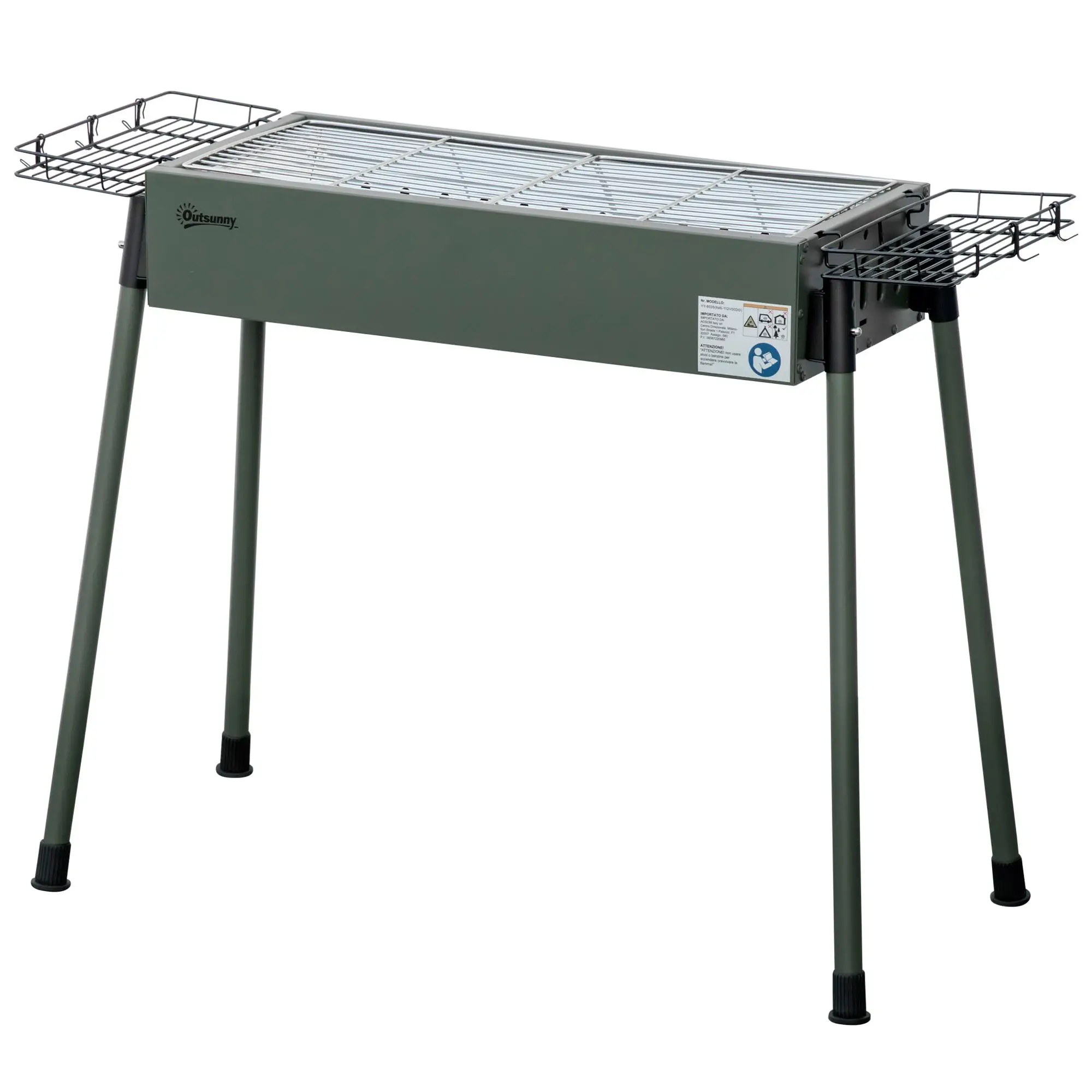 Bild 3: Holzkohlegrill, 2x Grillroste, 2x Seitenkörbe, Edelstahl, dunkelgrün, 94x39x70 cm