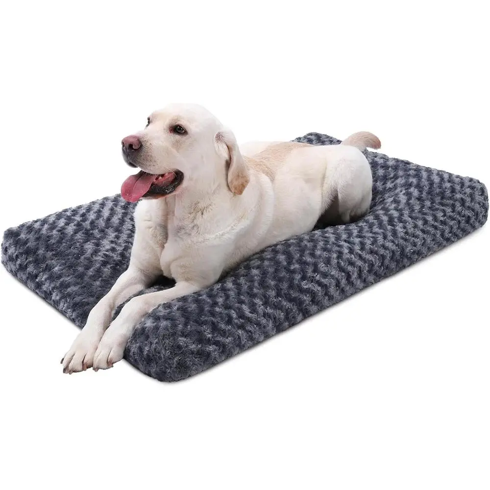 

Deluxe Plush Dog Crate Bed with Anti-Slip Mat, Suitable for Large to Small Dogs, 47 x 29, Grey