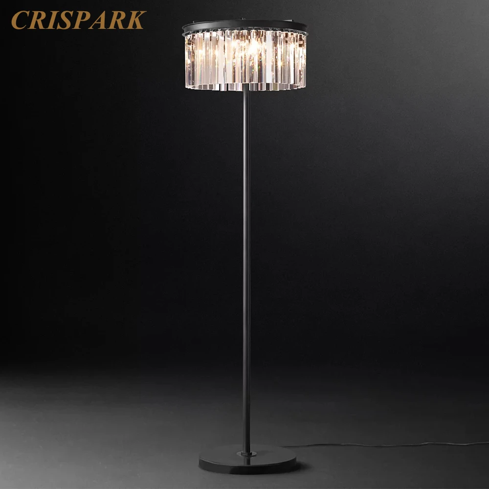 Modern Floor Lamp for Living Room Black Nickel Metal Modern Tall Standing Lamp Prism Crystal Odeon Rhys Table Lamp for Bedroom