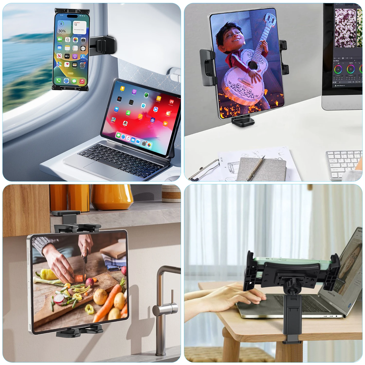 New  Airplane Tablet Holder Travel Train Seat Cupboard Bar Handfree Foldable Phone Bracket Stand Desk Edge Grip 360 Rotation image 4