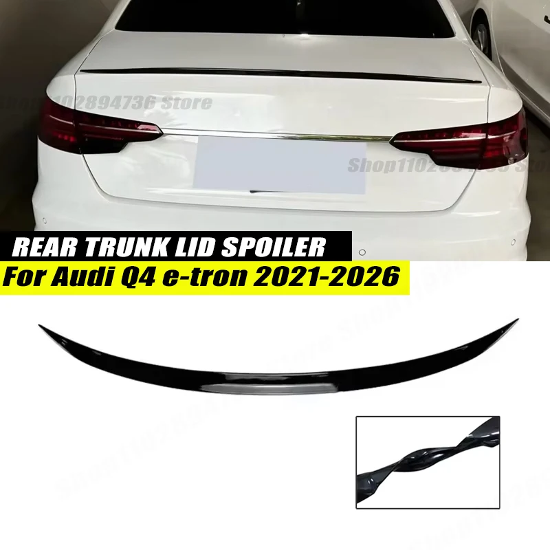 120CM Gloss Black Soft Rubber Rear Trunk Spoiler Lip Wing Splitter 5D Carbon Look Car Accessories For Audi Q4 E-tron 2021-2026