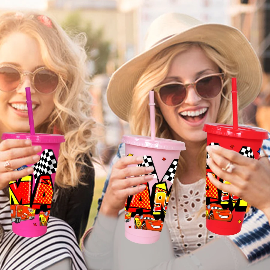 12pcs/pack Disney,Lightning McQueen,Racing 26oz Colored Plastic Tumbler Birthday Party Drinking Utensils Juice Coffee Mugs