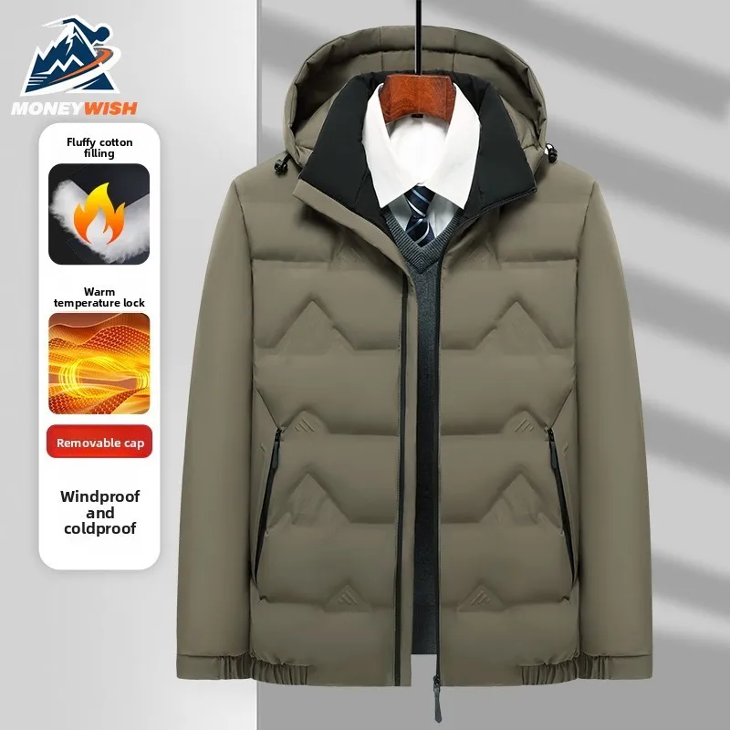 

MONEYWISH Men's Cotton Jacket 2025 New Edition Velvet Thickened Anti Cold Warmth Hooded Coat Outdoor Casual Winter Down Jacket