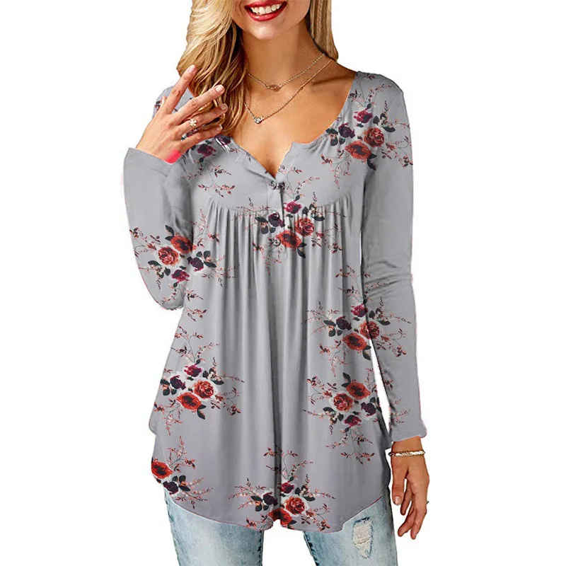 Women's Summer Plus Size Shirt Short Sleeve Shirt Casual Flower Pleated Button Shirt