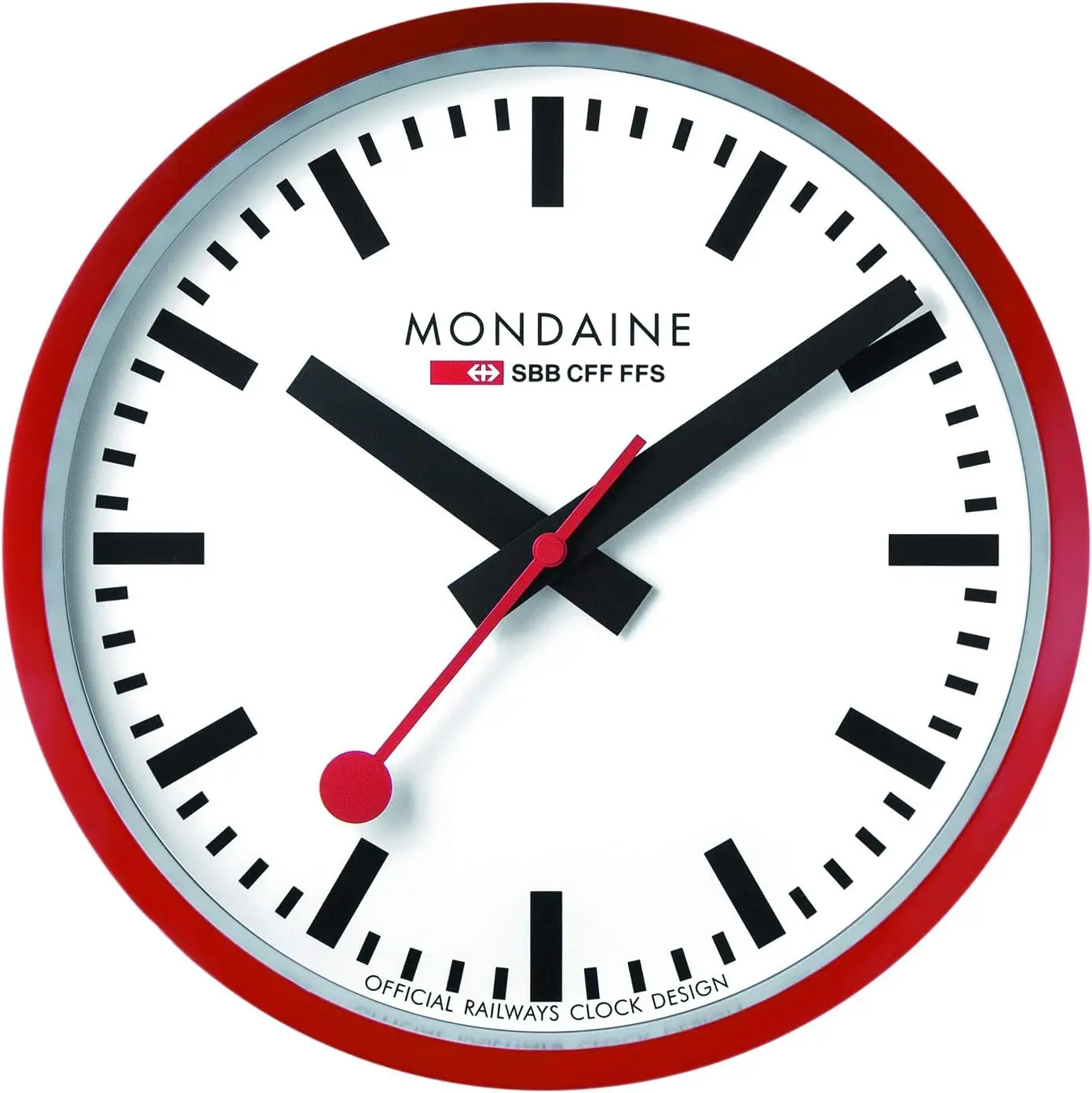 A990.Clock.11SBC Swiss Railways Wall Clock, 25cm, Red Aluminium