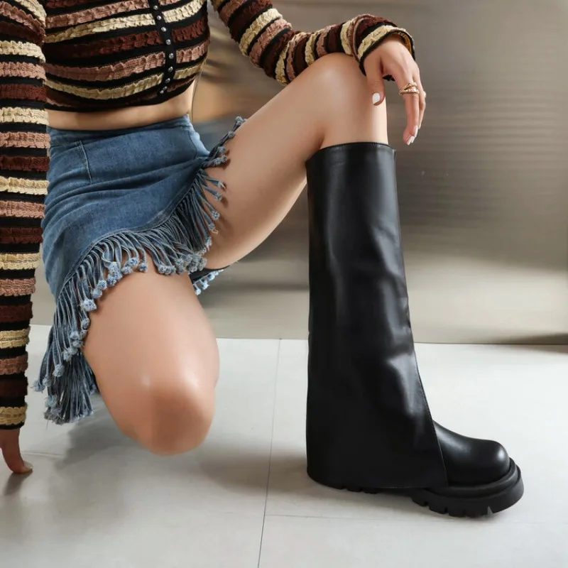 2026 Winter New Elegant Round Head Sexy Knight Boots Fashion Versatile Casual Women's Medium and Long Boots