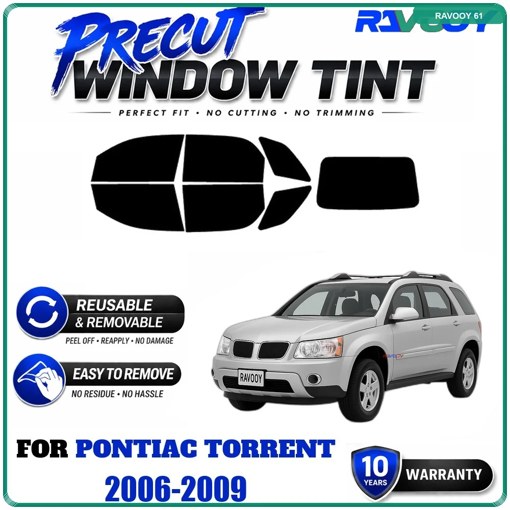 RAVOOY Precut Window Tint, Reusable Removable EPU Film, Custom Fit for Pontiac Torrent 2006-2009, UV Heat Protection