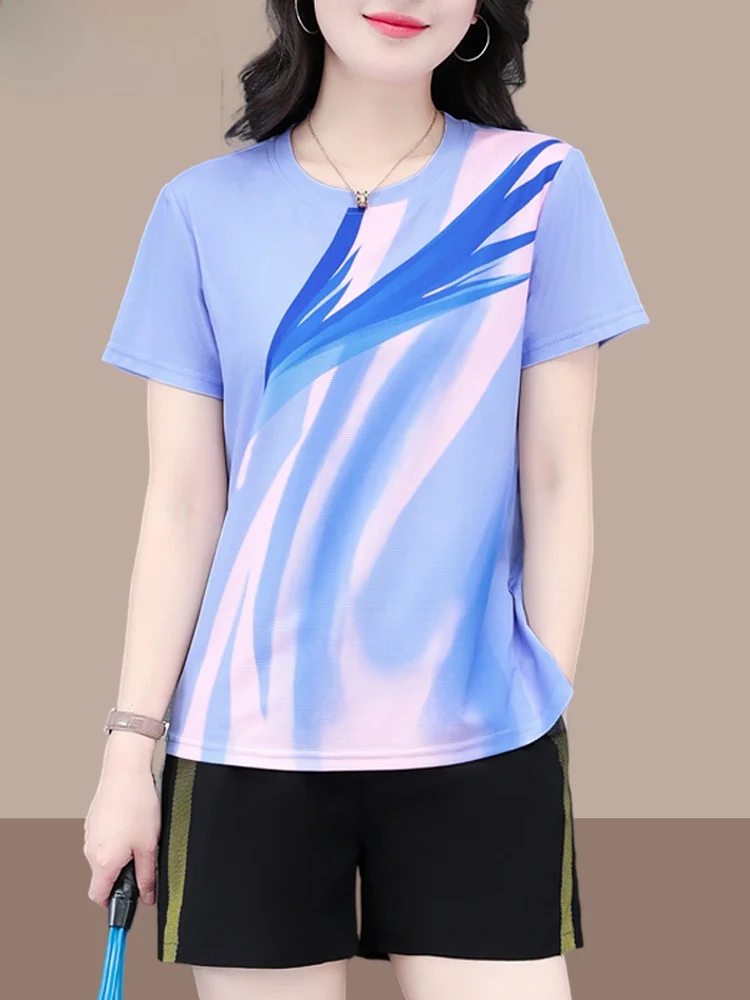

TUCANO Ice Silk Qui Dry Badminton Sports Wear Set Women's Summer New Faion Two Piece Set ort Sve round Ne Pullover