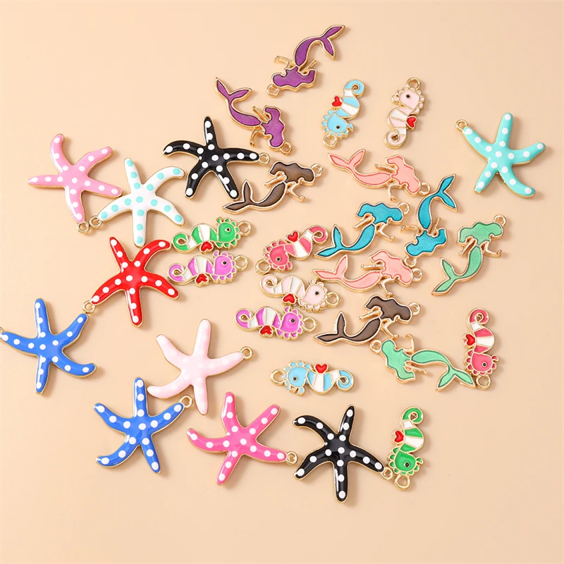 20 Stück niedliche, gemischte Emaille-Anhänger in Form von Seesternen und Meerjungfrauen für die Schmuckherstellung, zum Beispiel für Halsketten, Ohrringe, Armbänder und DIY-Bastelarbeiten. – Detail 2