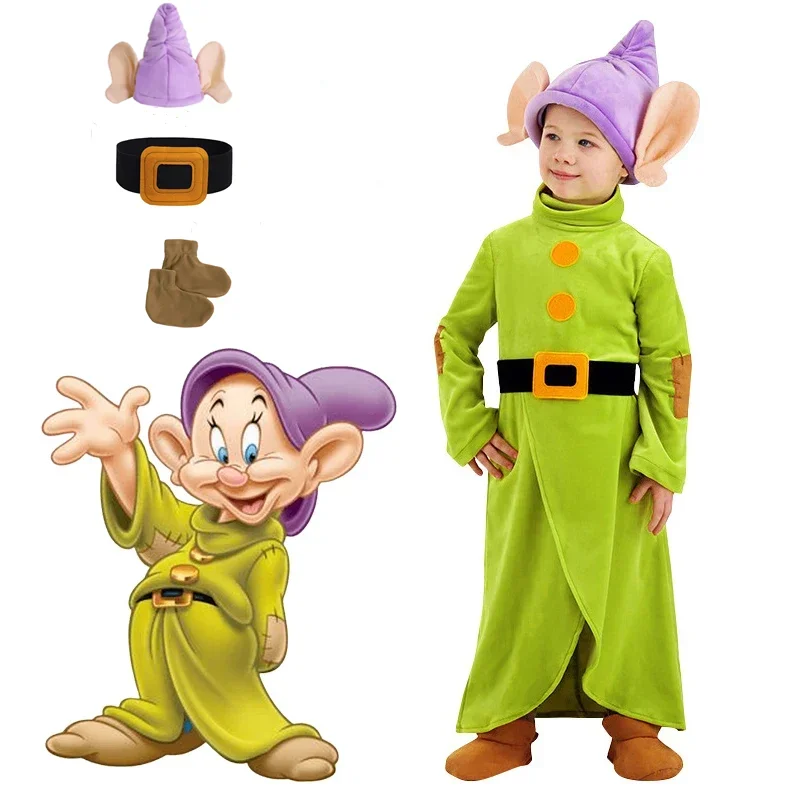 Kids Dopey Cosplay Snow White and The Seven Dwarfs Boys Child Bodysuit Hat Suit Halloween Costume Clothes Outfits