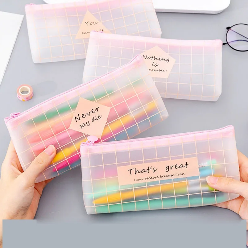 12 pcs/lot Creative Square Grid TPU Pencil Case Kawaii Pencil Bag Pen Pouch Stationery gift School Supplies