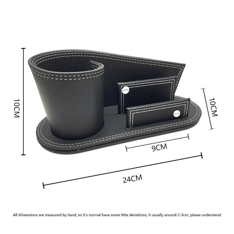 Desk Organizer Caddy Leather Pen Holder with Business Card Storage Stand for School, Office Supplies Collection Caddy