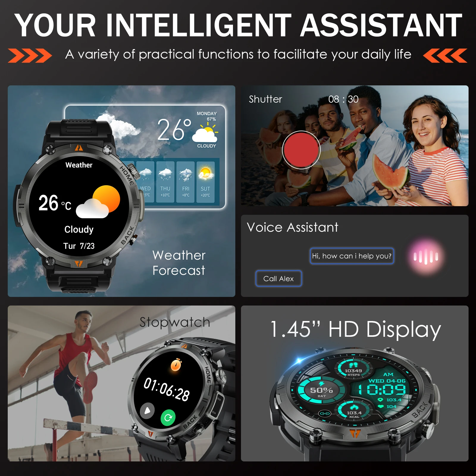 EIGIIS KE3 Chiamata Bluetooth Astuto Della Vigilanza Degli Uomini Full Touch Screen Monitor di Salute Orologio Con Torcia Elettrica Degli Uomini SmartWatch Per IOS Android