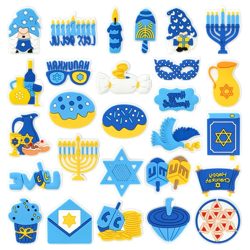 

Hanukkah Festival Series PVC Shoe Button Blue Star Donut Candle Shovel PVC Shoe Charms Holiday Shoe Decorations Accessories