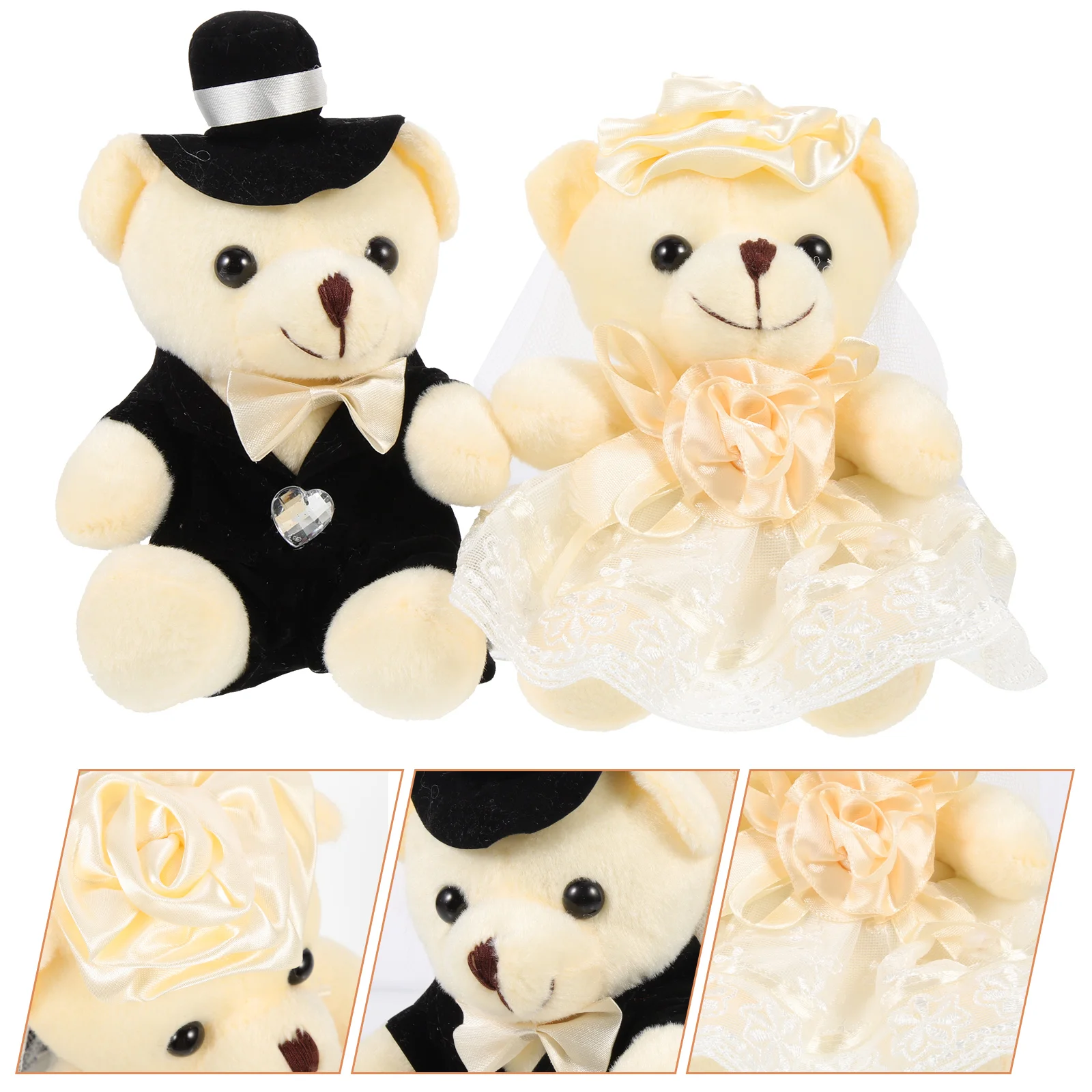 2 Pcs Wedding Bear Present Lace Adornment Decor Stuffed Exquisite Pp Cotton Novelty Plush