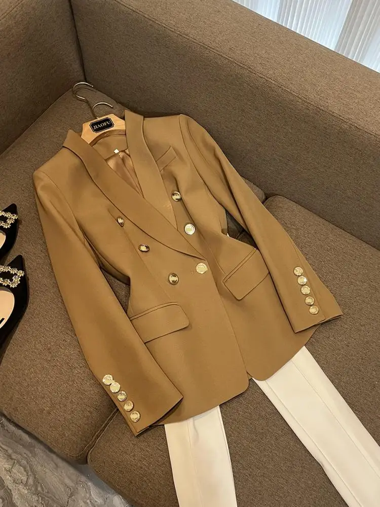 

Коричневое пальто Ele на заказ с застежкой на талии, женский двубортный костюм Long Sve с дизайном Profional Commute Sle