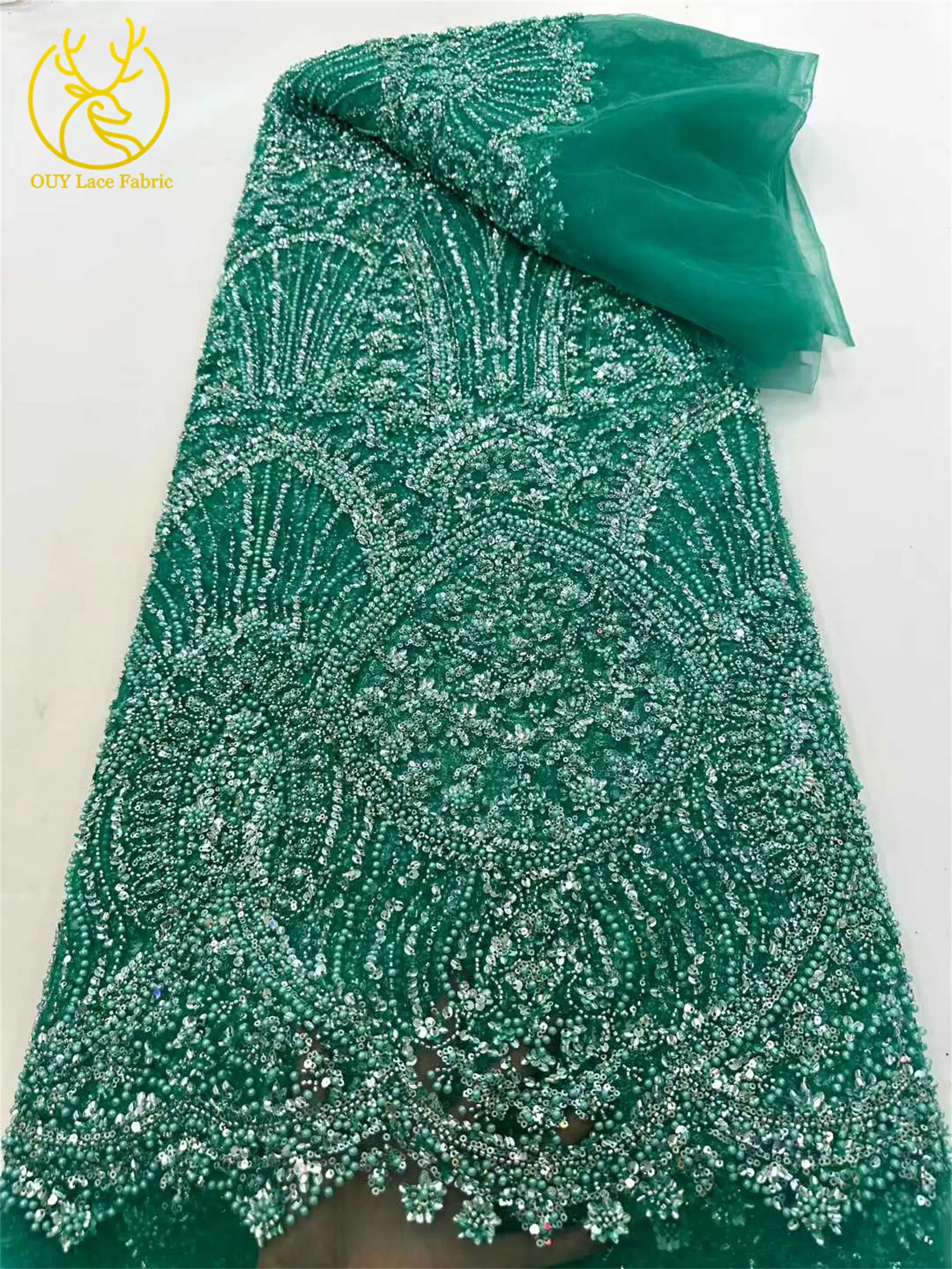 Luxuriöser afrikanischer handbestickter Tüll-Spitzenstoff 2026, hochwertiger nigerianischer Pailletten-Spitzenstoff, geeignet für Partykleid-Nähmaterial – Detail 15