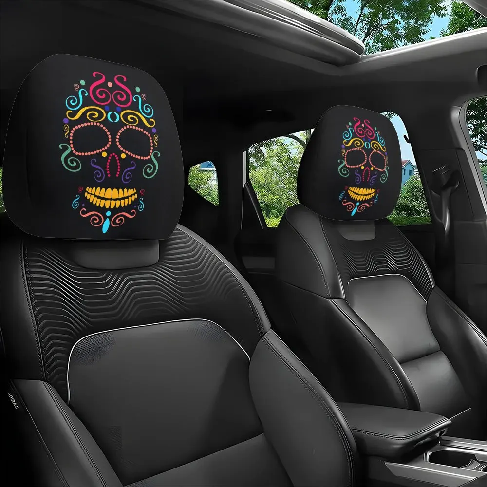 Color Mexican Dead Day Skull Headrest Covers Four Seasons Universal Car Holiday Atmosphere Car Headrest Covers