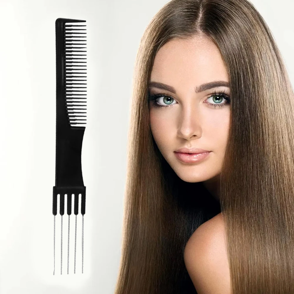 1/2/3/5 Pack Carbon Lift Teasing Combs with Metal Prong, Hair Pick Comb for Women Hair Styling(Black)