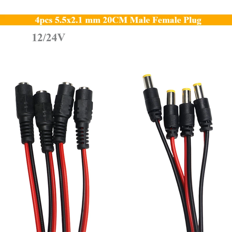 4pcs 5.5x2.1 Mm 20CM Male Female Plug 12V DC Power Pigtail Cable Jack for CCTV Camera Connector Tail Extension 24V DC Wire