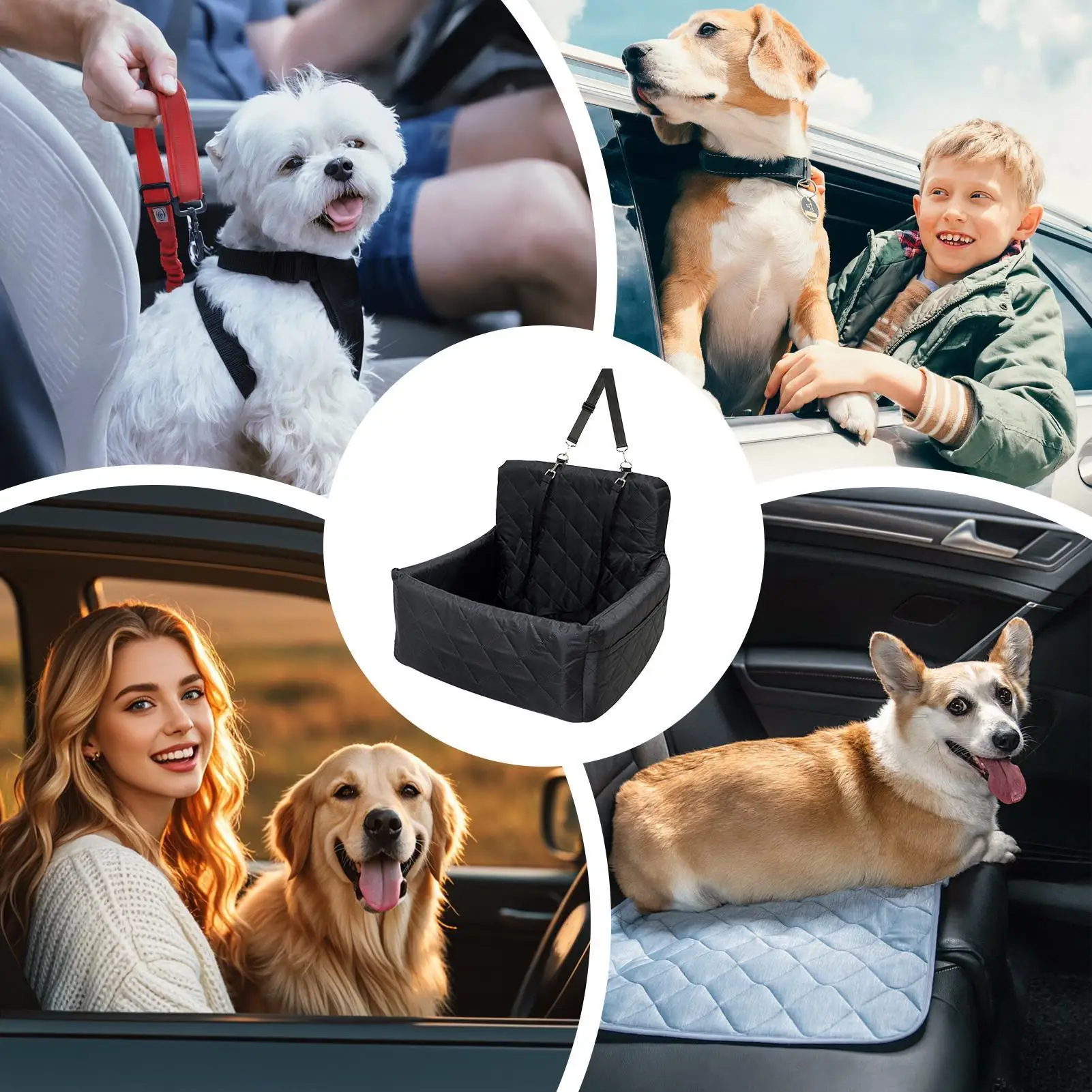 

Car Seat For Dogs Washable Carrier With Safety Belt Foam Dog Nest With Storage Pockets For Doggy Kitten Small Large Breed Travel