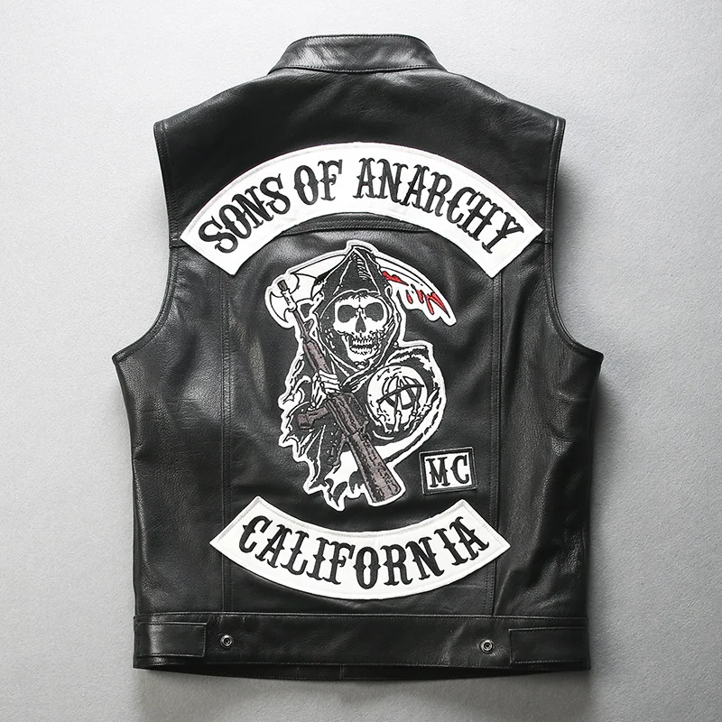 Child Of Chaos Skeletor Weste Lässige Echtleder Herren Stehkragen Motorrad Dicke Rindsleder Ärmellose Jacken Westen – Detail 3