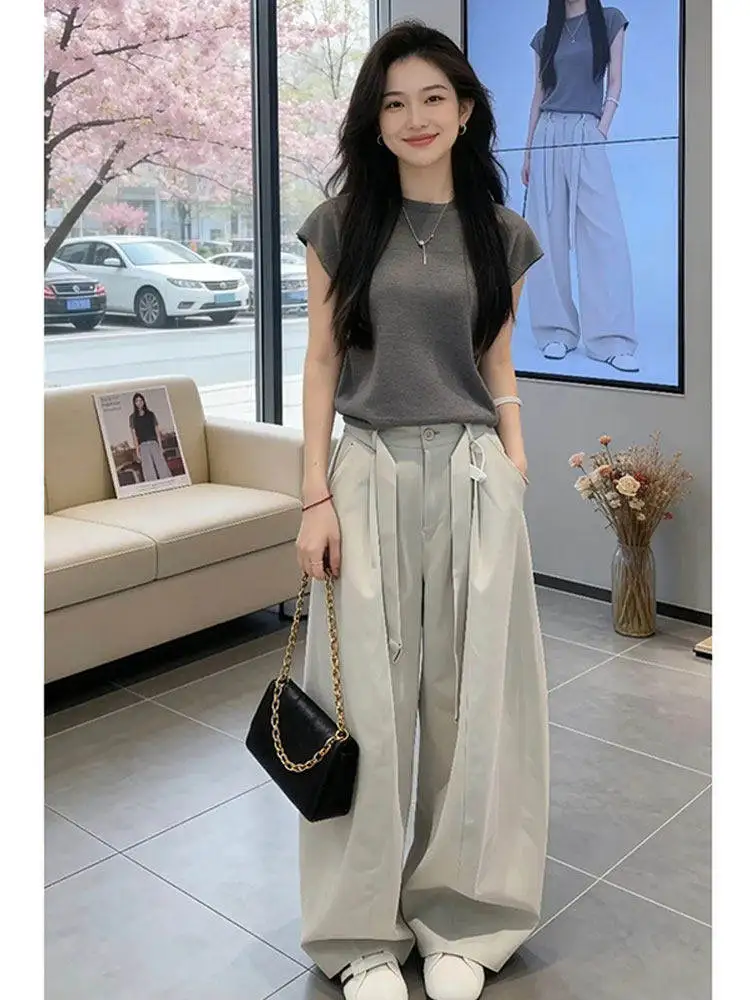 

Unique Beautiful Women's Summer New Lazy Style Hollow out Backless Short Sleeve Top Wide Leg Pants Two Piece Set Comfortable ...