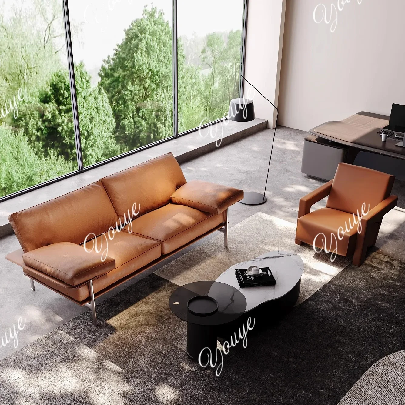 

X Medieval Leather Straight Row Leisure Sofa Designer Model Home Hotel Negotiation Area Designer Model