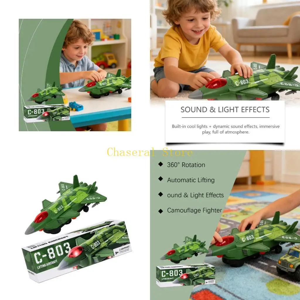 E7CE Rotating Fighter Jet Electric Model Aircraft Toy With Realistic Combat Sounds And Light Effects For Toddler Role Play