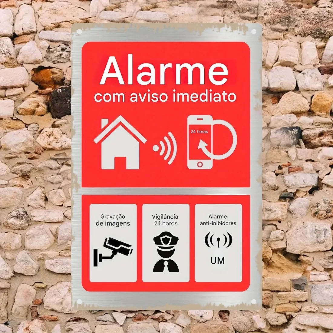 Vintage Metal Tin Sign 'Alarma De Seguridad' – Advertencia Antirrobo Para Patio Y Porche