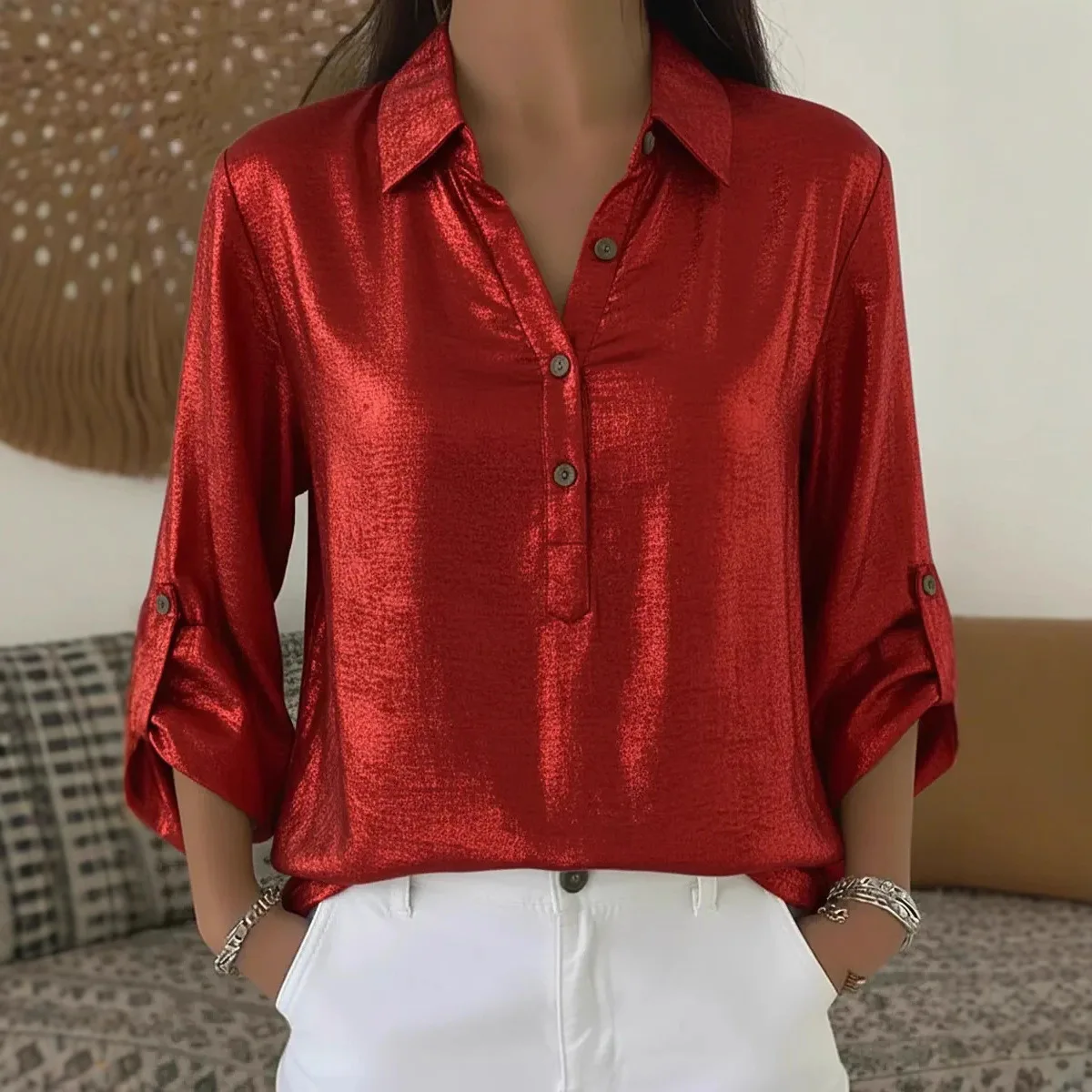2026 Cross-Border European And American Amazon Foreign Trade Hot-Selling New Style Turn-Down Collar Solid Color Long Sleeve 3