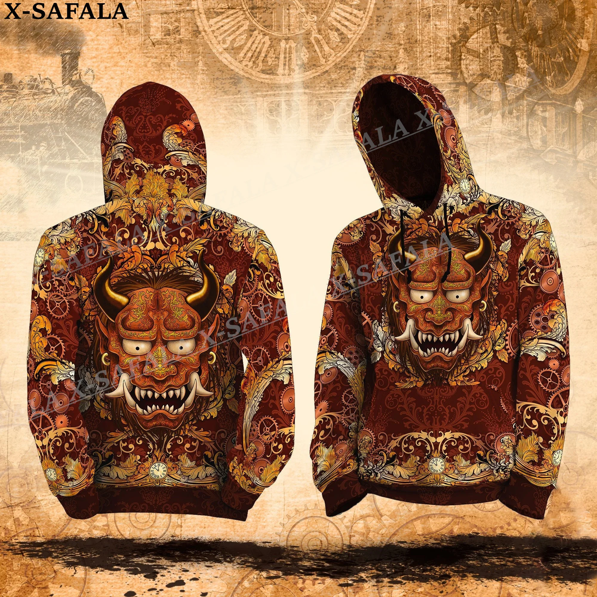 Oni Japanese Samurai Mask Tattoo 3D Print Zipper Hoodie Man Female Pullover Sweatshirt Hooded Jacket Jersey Coat Tracksuits-11