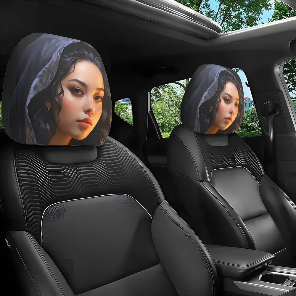 2Pcs Universal Vintage Mysterious Character Car Headrest Cover 3D HD Printed Unfilled Washable Durable Creative Auto Interior